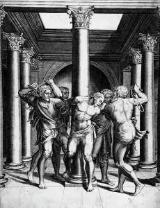 M Angelo Prints: The Flagellation, between 1547 and 1587. Creators: Adamo Scultori, Michelangelo Buonarroti