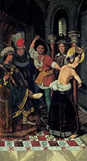 Bermejo Gallery: The Flagellation of Saint Engratia, ca 1475. Artist: Bermejo, Bartolome (ca 1440-ca 1498)
