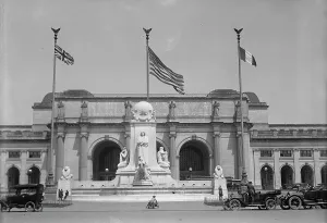 Beaux Arts Prints: Flags - American, British, And French Flags in Front of Union Station