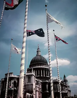 Australia Prints: Flags outside St Paul's Cathedral