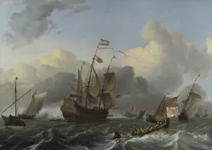 Man Of War Gallery: Flagship Eendracht and a Fleet of Dutch Men-of-war, c. 1670. Artist: Bakhuizen, Ludolf (1630-1708)