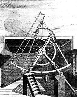 Flamsteed Prints: Flamsteeds equatorially mounted sextant fitted with telescope, 1725