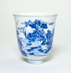 Underglaze Blue Gallery: Flared Cup with Figures in a Mountain Landscape, Ming or Qing dynasty