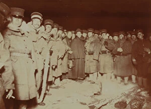 Fire Collection: Flashlight - Jap soldiers at Chemulpo, after naval battle, standing around bonfire, c1904