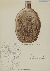 Shield Emblem Prints: Flask, c. 1936. Creator: Wellington Blewett