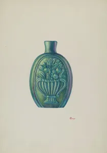 Blue Green Prints: Flask, c. 1941. Creator: Hal Blakeley