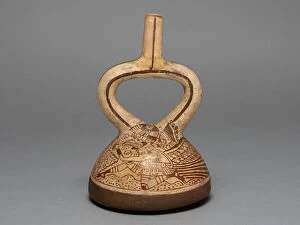 Flat-Bottomed Stirrup Spout Vessel Depicting Costumed Runners, 100 B.C. / A.D. 500