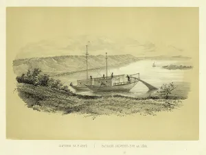 Flatboats on the Lena River, 1856. Creator: Ivan Dem'ianovich Bulychev