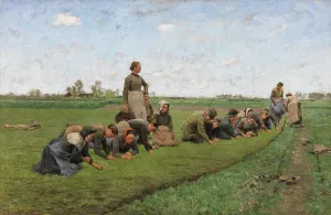 Bending Prints: Flaxweeding in Flanders, 1887. Creator: Emile Claus