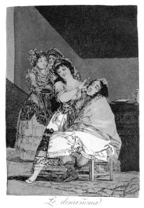 Razor Blade Prints: She fleeces him, 1799. Artist: Francisco Goya
