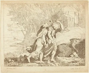 Atalanta Prints: Two Fleeing Figures (Atlanta and Hippomenes?), 1784. Creator: Lydia Bates