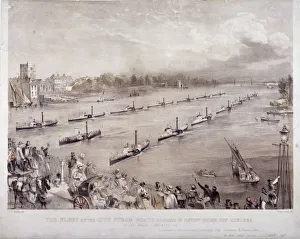 Edwin Prints: The fleet of the City steamboats passing in review order off Chelsea, London, c1860