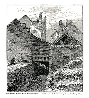 Fleet River Prints: The Fleet Ditch near West Street, during alterations, 1844
