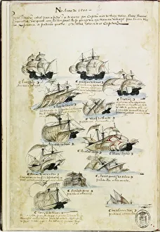 Carrack Gallery: The fleet of Pedro Álvares Cabral in 1500. From Livro das Armadas, ca 1568