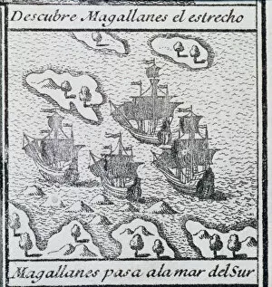 The fleet of ships Trinidad, led by Magellan, Concepcion, San Antonio and Victoria