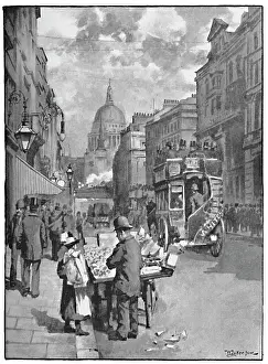 Fleet Street, Showing St. Paul's, 1891. Creator: William Luker.<br> Fleet Street, Showing St. Paul's, 1891. Creator: William Luker