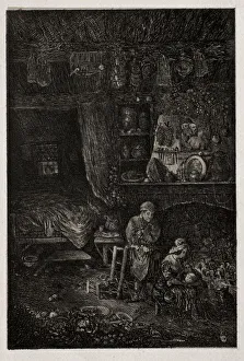 Flemish Interior, 1856. Creator: Rodolphe Bresdin (French, 1822-1885)