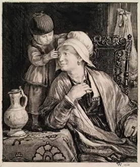 Adjusting Prints: The Flemish Mother, 1820-1821. Creator: David Wilkie