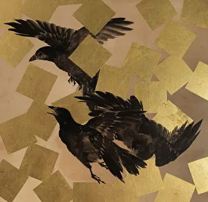 Crow Prints: Flight of crows in a snow storm, 19th-20th century. Creator: Mochizuki Gyokusen