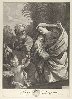 The Flight into Egypt; the Holy Family walking together, Saint Joseph pointing to t The Flight into Egypt; the Holy Family walking together, Saint Joseph pointing to t