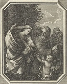 Swaddled Prints: The Flight into Egypt; the holy family walking with the young John the Baptist, tre