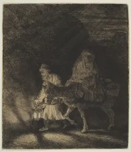 Relig Prints: The Flight into Egypt: a Night Piece, 1651. Creator: Rembrandt Harmensz van Rijn