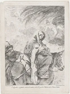 The flight into Egypt, the Virgin and Child on a donkey, Joseph to the left, after... ca. 1765-93. Creator: Josedel Castillo