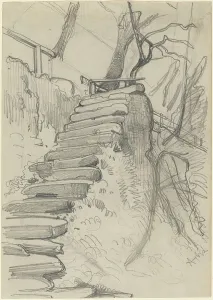 Menzel Adolph Friedrich Erdmann Von Prints: Flight of Stone Steps in a Garden. Creator: Adolph Menzel