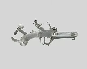 Flintlock Alarm-Trap Pistol, France, c. 1800. Creator: Unknown