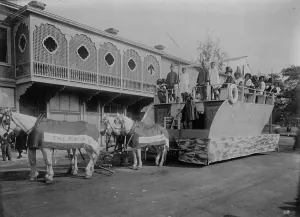 Carnival Prints: Float representing arrival of first missionary boat Thaddeus