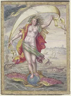 Floating Prints: Floating Female figure on a winged sphere resting in a shell