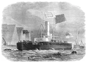 Edwin Weedon Prints: Floating of H.M. twin-screw ironclad monitor, Glatton, 1871. Creator: Unknown