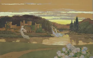 Nymph Prints: Floating nymphs by a castle. Creator: Sonrel, Elisabeth (1874-1953)