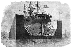 Graving Dock Prints: Floating pontoons or dock prepared by Messrs