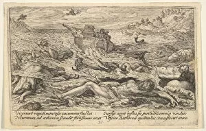 Crispijn Van De Passe I Gallery: The Flood destroys life on earth: corpses of humans and animals adrift in the foreground