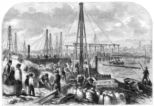 Flood Defence Prints: The Flood in the Fens: making the cofferdam, 1862. Creator: Unknown