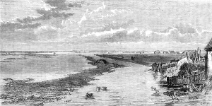 Fences Prints: The Flood in the Fens: view from Islington Bridge, 1862. Creator: Unknown