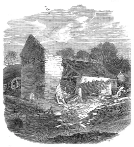River Valley Prints: The Flood at Sheffield: remains of a wire-mill near Malin Bridge, 1864. Creator: Unknown