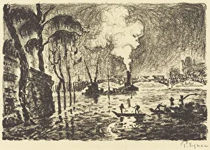 Paul Victor Jules Signac Prints: The Flooded Seine in 1910 (La Seine en crue, en 1910), 1923. Creator: Paul Signac
