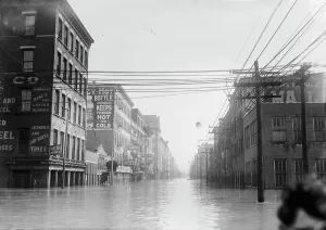 Warehouse Prints: Flooded warehouses Elm St. looking north