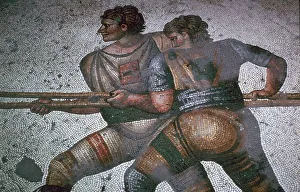 Great Palace Prints: Detail of a floor mosaic in the Great Palace in Istanbul showing hunters, 6th century