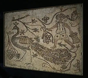 Byzantine Period Prints: Floor Mosaic Panel: Grape Harvester with Peacock, 400s. Creator: Unknown