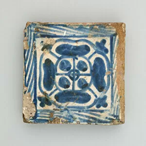Tin Glazed Collection: Floor Tile with Rosette, Manises, 1474 / 1500. Creator: Unknown