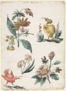 Brush And Brown Wash Prints: Floral Designs with Two Birds, 1774. Creator: Giacomo Cavenezia (Italian)