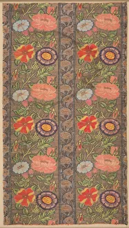Safavid Period Prints: Floral striped silk on a golden ground, 1600-1650. Creator: Unknown