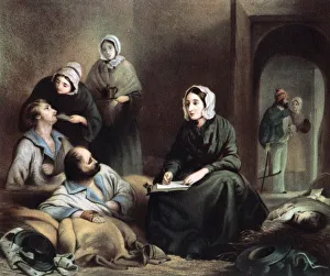 Florence Nightingale, British nurse and hospital reformer, at Scutari Hospital, Turkey, 1855