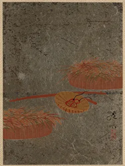 Album Lea Prints: Flower Baskets and Farmers Hat, ca. 1880s. Creator: Shibata Zeshin