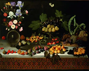 Flower and fruit on a table, ca. 1600. Creator: Maestro di Hartford (active End of
