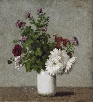 Cut Flower Prints: Flower Still Life :Autumn Chrysanthemums in a White Vase