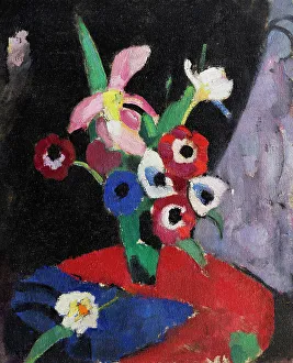 Hermann 1891 1914 Prints: Flower still life on a black background II, 1913. Creator: Stenner, Hermann (1891-1914)